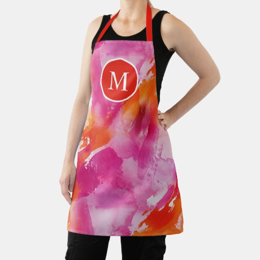 Monogram Waterverf Roze Sinaasappel Abstract Schort (Insitu)