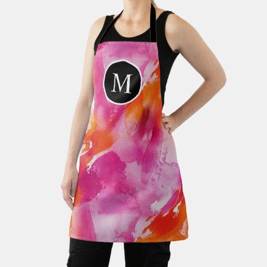 Monogram Waterverf Roze Sinaasappel Abstract Schort (Insitu)
