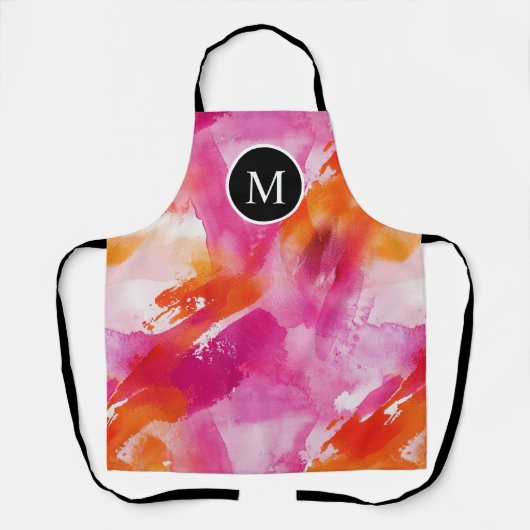 Monogram Waterverf Roze Sinaasappel Abstract Schort (Voorkant)