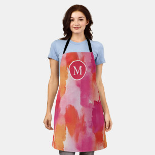 Monogram Waterverf Roze Sinaasappel Abstract Schort