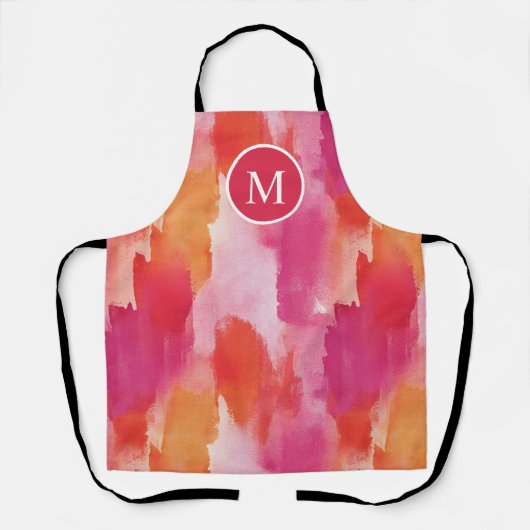 Monogram Waterverf Roze Sinaasappel Abstract Schort (Voorkant)