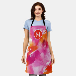 Monogram Waterverf Roze Sinaasappel Abstract Schort