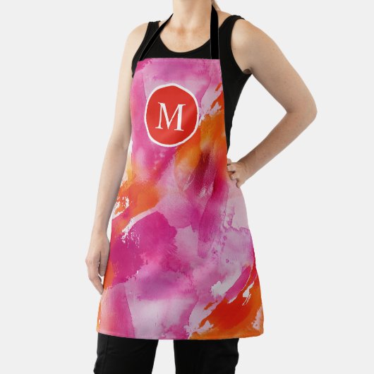Monogram Waterverf Roze Sinaasappel Abstract Schort (Insitu)