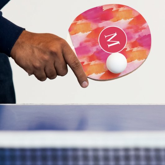 Monogram Waterverf Roze Sinaasappel Abstract Tafeltennisbatje (Insitu)