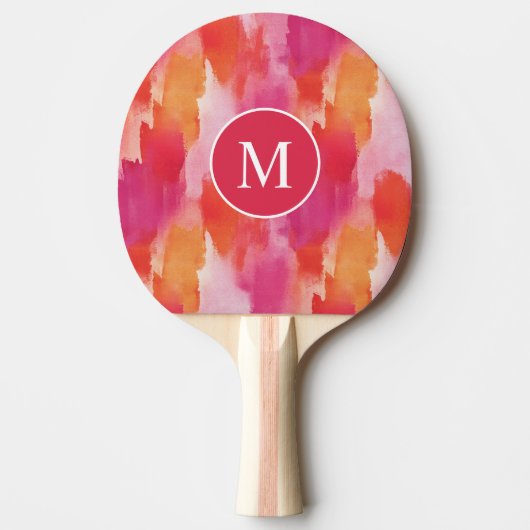 Monogram Waterverf Roze Sinaasappel Abstract Tafeltennisbatje (Voorkant)