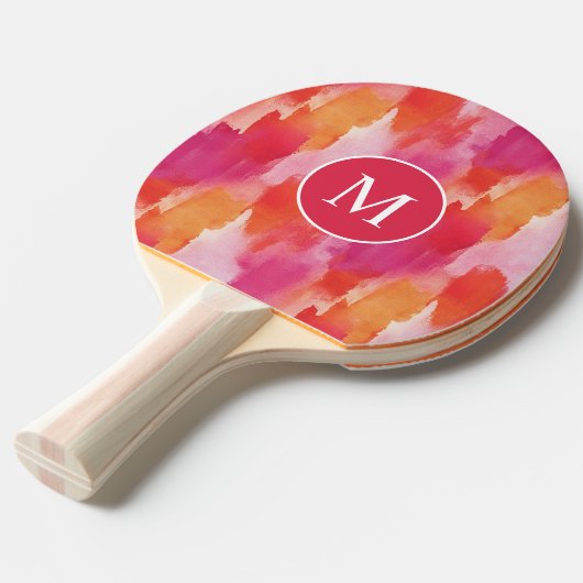Monogram Waterverf Roze Sinaasappel Abstract Tafeltennisbatje (Voorkant Gekanteld)