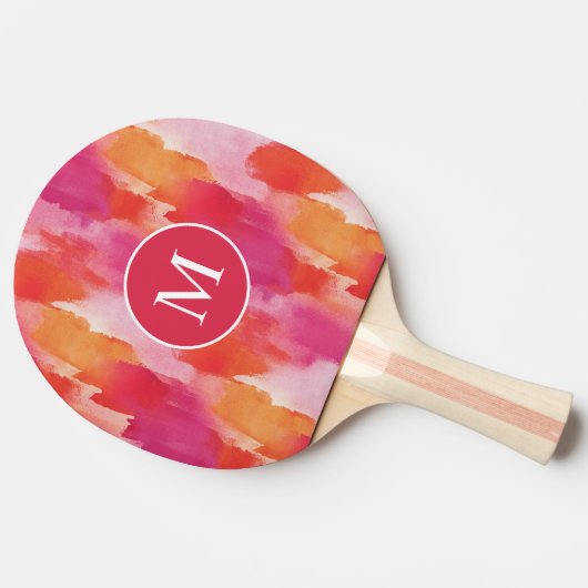 Monogram Waterverf Roze Sinaasappel Abstract Tafeltennisbatje (Zijkant)