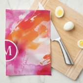 Monogram Waterverf Roze Sinaasappel Abstract Theedoek (Quarter Fold)