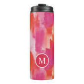 Monogram Waterverf Roze Sinaasappel Abstract Thermosbeker (Voorkant)