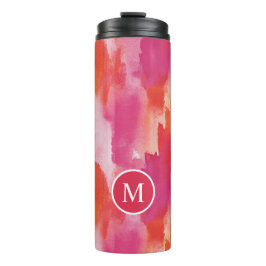 Monogram Waterverf Roze Sinaasappel Abstract Thermosbeker