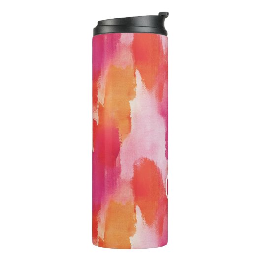 Monogram Waterverf Roze Sinaasappel Abstract Thermosbeker (Gedraaid links)