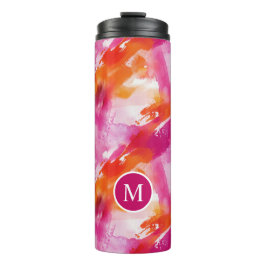 Monogram Waterverf Roze Sinaasappel Abstract Thermosbeker