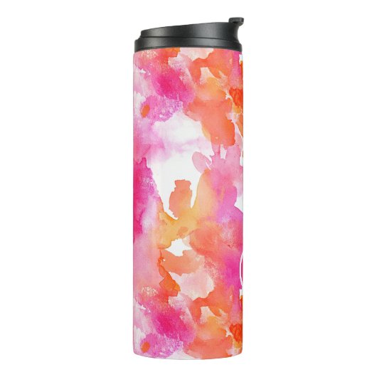 Monogram Waterverf Roze Sinaasappel Abstract Thermosbeker (Gedraaid links)