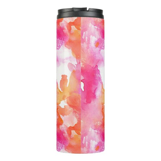 Monogram Waterverf Roze Sinaasappel Abstract Thermosbeker (Achterkant)