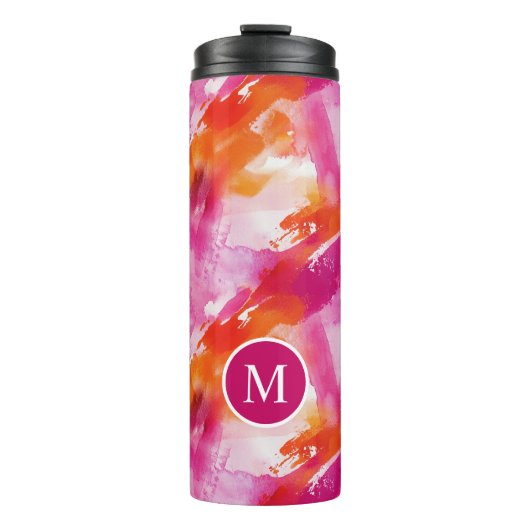 Monogram Waterverf Roze Sinaasappel Abstract Thermosbeker (Voorkant)