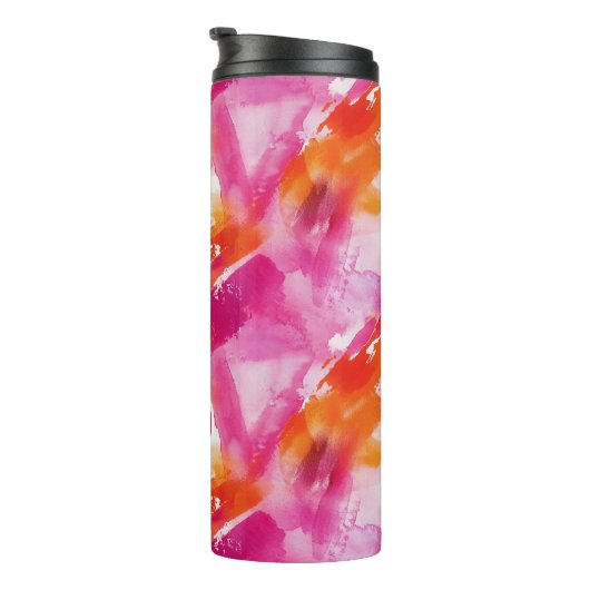 Monogram Waterverf Roze Sinaasappel Abstract Thermosbeker (Geroteerd rechts)
