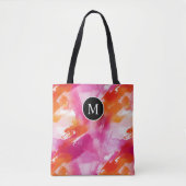Monogram Waterverf Roze Sinaasappel Abstract Tote Bag (Voorkant)