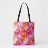 Monogram Waterverf Roze Sinaasappel Abstract Tote Bag (Voorkant)