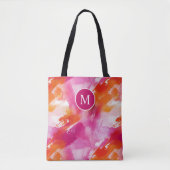 Monogram Waterverf Roze Sinaasappel Abstract Tote Bag (Voorkant)