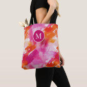 Monogram Waterverf Roze Sinaasappel Abstract Tote Bag (Dichtbij)