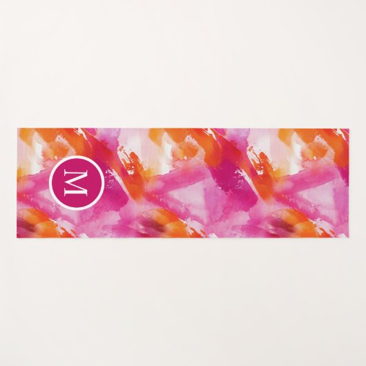 Monogram Waterverf Roze Sinaasappel Abstract Yogamat (Voorkant (horizontaal))