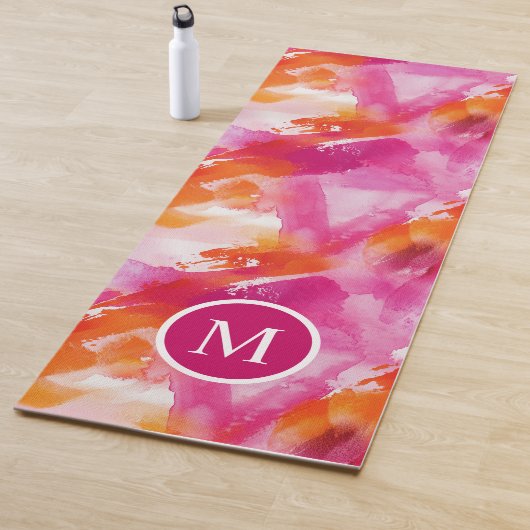 Monogram Waterverf Roze Sinaasappel Abstract Yogamat (In situ)