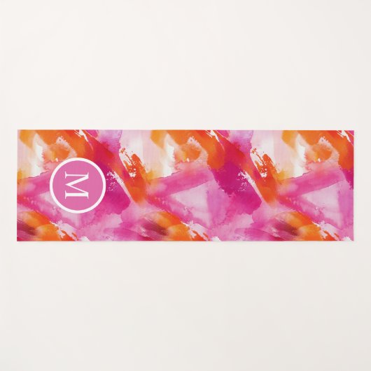 Monogram Waterverf Roze Sinaasappel Abstract Yogamat (Voorkant (horizontaal))