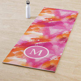 Monogram Waterverf Roze Sinaasappel Abstract Yogamat