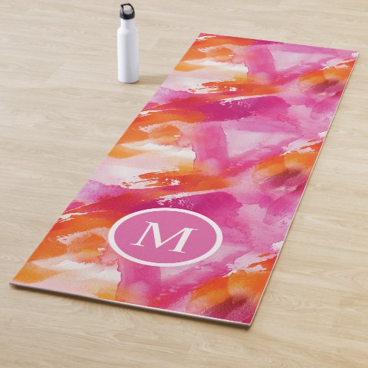 Monogram Waterverf Roze Sinaasappel Abstract Yogamat (In situ)