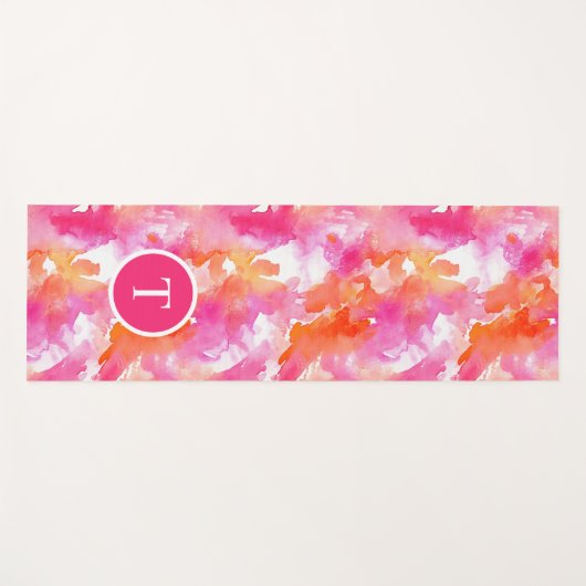 Monogram Waterverf Roze Sinaasappel Abstract Yogamat (Voorkant (horizontaal))