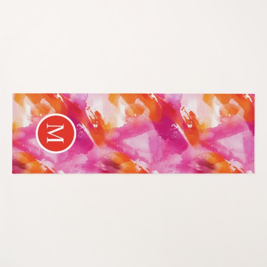 Monogram Waterverf Roze Sinaasappel Abstract Yogamat (Voorkant (horizontaal))