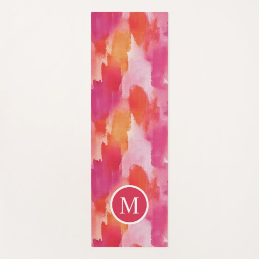Monogram Waterverf Roze Sinaasappel Abstract Yogamat (Voorkant)