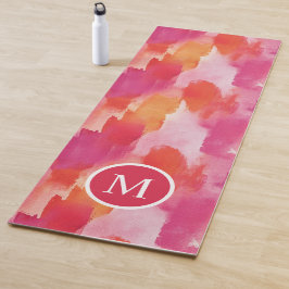 Monogram Waterverf Roze Sinaasappel Abstract Yogamat