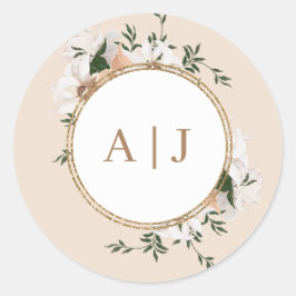 Monogram Waterverf Rozen Wedding Envelope Seal Ronde Sticker