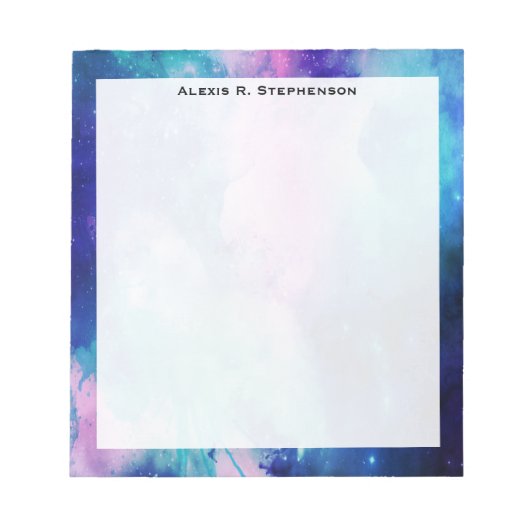 Monogram Waterverf Ruimtevaart Universe Blauwe Roz Notitieblok (Voorkant)