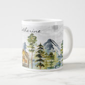 Monogram Waterverf Rustic Forest Mountain Cabin Grote Koffiekop (Voorkant rechts)