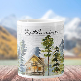 Monogram Waterverf Rustic Forest Mountain Cabin Grote Koffiekop