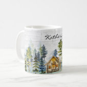 Monogram Waterverf Rustic Forest Mountain Cabin Koffiemok (Voorkant links)