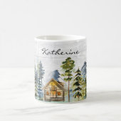 Monogram Waterverf Rustic Forest Mountain Cabin Koffiemok (Center)
