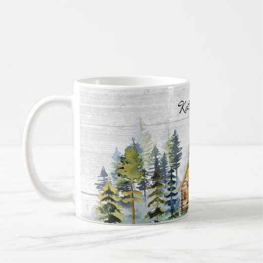 Monogram Waterverf Rustic Forest Mountain Cabin Koffiemok (Links)