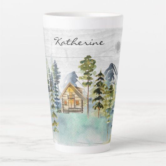 Monogram Waterverf Rustic Forest Mountain Cabin Latte Mok (Voorkant)