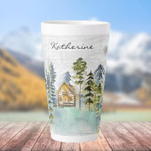 Monogram Waterverf Rustic Forest Mountain Cabin Latte Mok