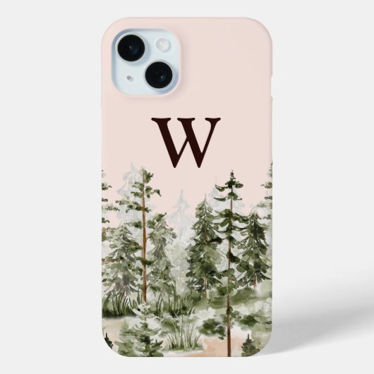 Monogram Waterverf Rustic Green Forest Case-Mate iPhone Case (Achterkant)