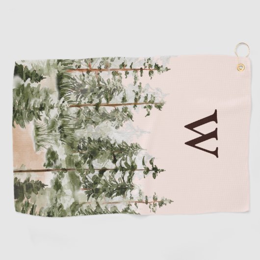 Monogram Waterverf Rustic Green Forest Golfhanddoek (Horizontaal)