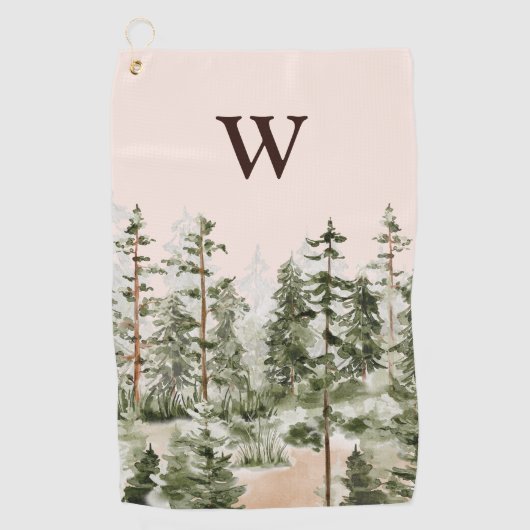 Monogram Waterverf Rustic Green Forest Golfhanddoek (Voorkant)