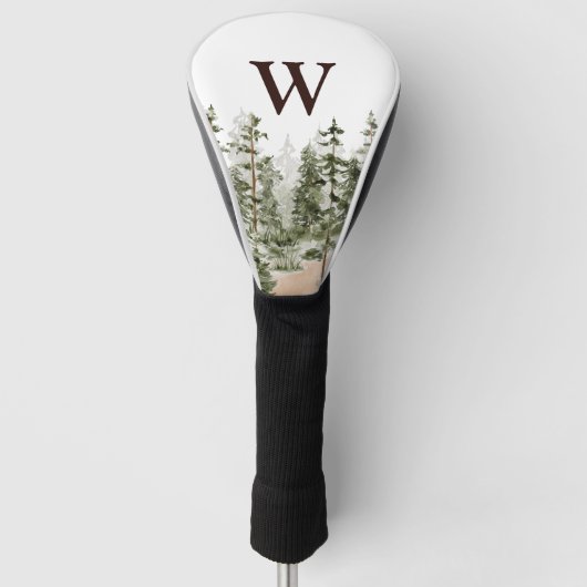 Monogram Waterverf Rustic Green Forest Golfheadcover (Voorkant)