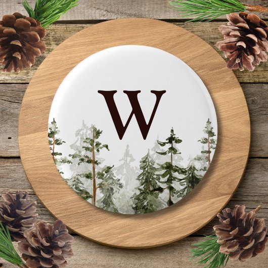 Monogram Waterverf Rustic Green Forest Ronde Button 3,2 Cm
