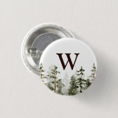 Monogram Waterverf Rustic Green Forest Ronde Button 3,2 Cm (Voorkant /achterkant)