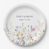 Monogram Waterverf Rustiek Wildflower Field Papieren Bordje (Voorkant)