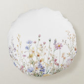 Monogram Waterverf Rustiek Wildflower Field Rond Kussen (Achterkant)
